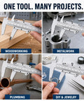 6 Inch Vernier Caliper Measuring Tool, Non-Digital Dual Scale, 0-150mm measuring wood and metal in various projects.