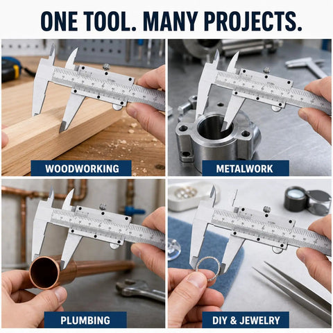 6 Inch Vernier Caliper Measuring Tool, Non-Digital Dual Scale, 0-150mm measuring wood and metal in various projects.