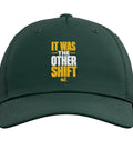 Adjustable Baseball Hat For Forklift Night Shift Drivers And Warehouse Crews Dark Green Cap With Printed Forklift Theme Comfortable Fit