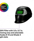Built Tough Auto Darkening Filter Welding Helmet Zero Lag Shade Switching For Mig TIG Stick Welding three lens showing green filter viewing area.