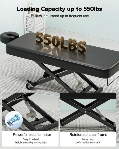 Paddie Flat Electric Lift Massage Table Professional Spa Bed With 6.7 Inch Memory Foam adjustable face cradle and 550lbs loading capacity.