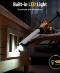 Person using Cordless Caulking Gun With Two 2000mAh Batteries 4 Adjustable Speeds LED Light 10oz Cartridge Gun on wooden vent