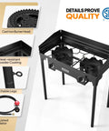 Go To Two Burner Outdoor Camp Stove With Wind Panel And 150000 BTU Propane Burner featuring cast iron burner head