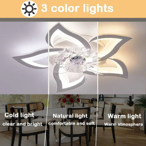 Joy Flower 25.6 Inch Modern Flush Mount Ceiling Fan With Lights Remote Control 3 Color Temperatures Petal LED Light Kit display