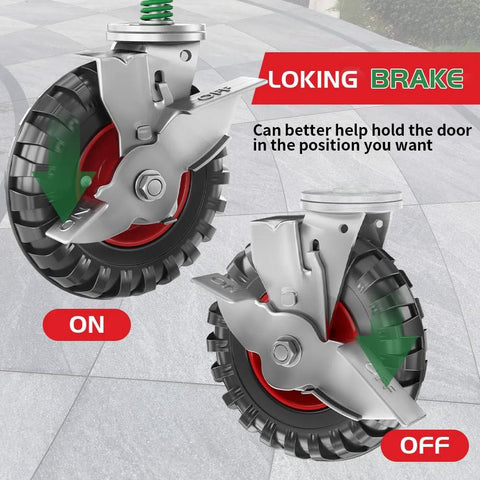 8 Inch Gate Wheel With Brake For Metal Tube Gates 600 Lb Capacity 360 Degree Swivel Heavy Duty Gate Caster Spring Loaded