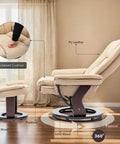 Swivel Recliner With Ottoman And Wood Base In PU Leather Ultra Plush Double Foam For Cozy Comfort Footrest 360 Degree Swivel