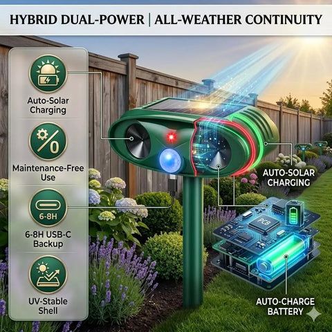 Two Pack Solar Ultrasonic Deer Repeller With Motion Sensor Outdoor Animal Deterrent For Rabbits Cats Raccoons And Squirrels Keeps Your Yard And Garden Pest Free, solar unit