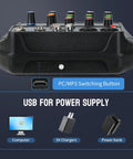 4 Channel DJ Mixer With Bluetooth And USB MP3 Player, XLR And One Quarter Inch Inputs, 48V Phantom Power, USB power