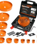 Luckyway hole saw kit pro, 24-piece orange hole saw set with case and drill bits.