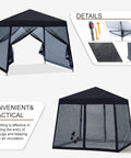 Effortless Pop Up Gazebo Canopy With Mosquito Netting 10x10 Black For Quick Setup Sturdy Steel Frame No Fuss Outdoor Shade