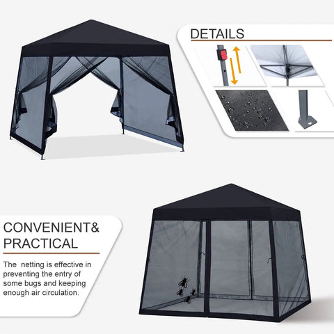 Effortless Pop Up Gazebo Canopy With Mosquito Netting 10x10 Black For Quick Setup Sturdy Steel Frame No Fuss Outdoor Shade