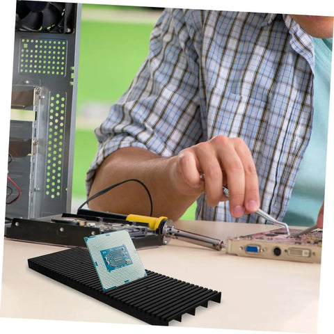 Person using Anti Static Circuit Board Holder And PCB Storage Rack for Secure Electronic Projects, with Lightweight Design.
