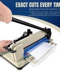Heavy Duty 12 Inch Guillotine Paper Cutter For A4 Papers Up To 400 Sheets With Metal Base Trimmer in use