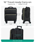 Underseat Carry On Luggage With Spinner Wheels 16 Inch Small Rolling Softside Suitcase For Women Airline Approved TSA Lock