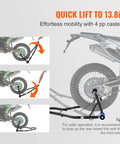Illustration showing Beefy 850 Lb Front And Rear Motorcycle Stand Lift usage on a motorcycle with rear wheel lifted.
