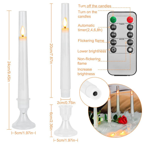 Battery Operated LED Flameless Candles With Timer, Outdoor Waterproof Candles In 3x4, 3x5, 3x6 Inch Sizes, 9 Pack, shown with remote control and flickering flame feature