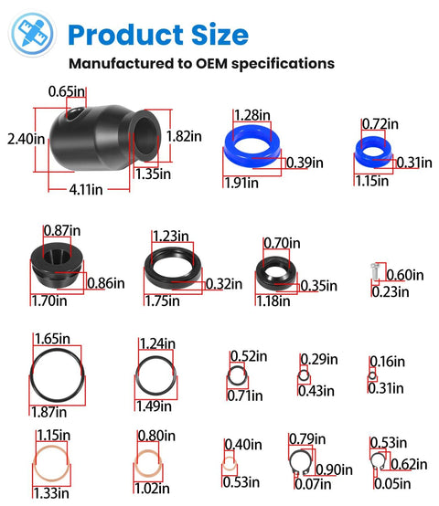 Dimensions of Universal Hydraulic Seal Kit For Manual Pallet Jacks TM M And J Series Replacement Set MU200064901 compatible parts