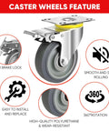 Heavy Duty 5 Inch Caster Wheels Set, 4 Pack, Includes 2 Locking Swivel Casters And 2 Rigid Casters, 500 Pound Capacity Each, TPR Silent Tread