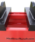 Heavy Duty 100 Ton Electric Hydraulic Shop Press Featuring A Quick Slide Carriage Winch And Easy Height Adjustments showing the durable black pressing plates.