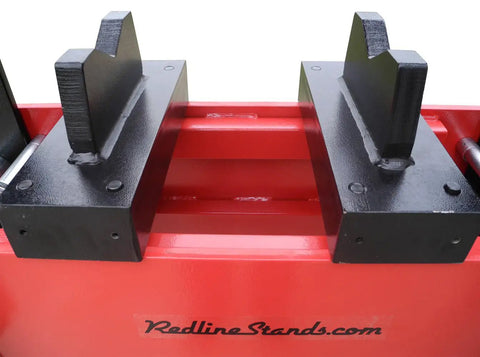 Heavy Duty 100 Ton Electric Hydraulic Shop Press Featuring A Quick Slide Carriage Winch And Easy Height Adjustments showing the durable black pressing plates.