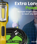 Beefy 1200 Lumen COB LED Work Light with 15 Foot Cord Magnetic Base Swivel Hook shown with extra long power options
