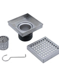 4x4 Inch Square Shower Drain Grate Built In Stainless Steel That Is Corrosion Resistant And Features A Self Cleansing Sloped Channel
