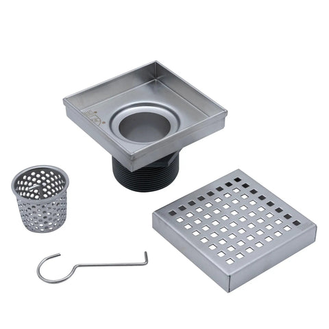 4x4 Inch Square Shower Drain Grate Built In Stainless Steel That Is Corrosion Resistant And Features A Self Cleansing Sloped Channel