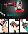 Cordless 18V Angle Grinder With 8500 RPM, 4.0Ah Battery, Fast Charger, quick installation steps and wrench