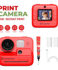 No Ink Instant Print Kids Camera With 2.4 Inch Screen And 1080P Video Selfie Mode 10X Zoom Includes 3 Paper Rolls Stickers And Markers, red ABS plastic