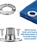 Rock Solid Marine Grade Twist Lock Fastener Kit 35 Pack showing zinc alloy latches and eyelets for quick securing of tarps.