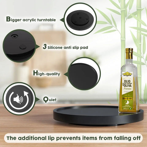 Turntable Vanity Tray 10 Inch Multiuse Organizer for Perfume Candles Jewelry and Cosmetics Bamboo Countertop Holder for Kitchen
