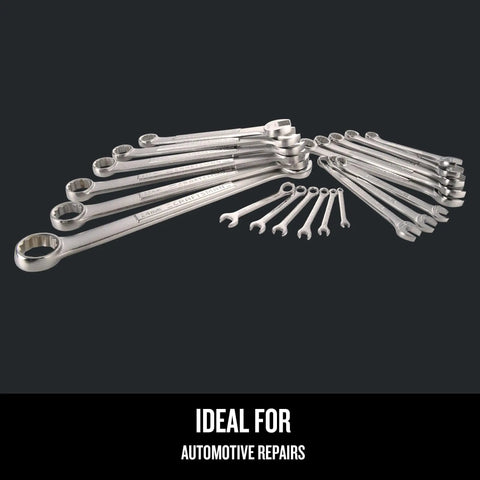 Beefy 20 Piece Metric Combination Wrench Set With 12 Point Box End And 15 Degree Offset, corrosion resistant, ideal for automotive repairs
