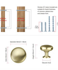 Brushed Gold Cabinet Knobs 10 Pack Modern Drawer Pulls for kitchen and bathroom with screw dimensions and installation guide