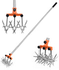 Rotary Cultivator Garden Tiller With Adjustable Stainless Steel Handle, Ultra Lightweight Aluminum Tines And Wheels, 57 Inch Total Length