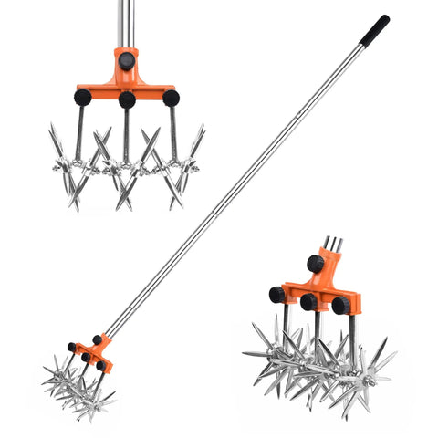 Rotary Cultivator Garden Tiller With Adjustable Stainless Steel Handle, Ultra Lightweight Aluminum Tines And Wheels, 57 Inch Total Length