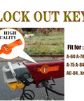 Orange lockout key with strap installed on trailer tongue surge brake actuator