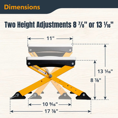Heavy Duty Folding Router Table Stand With Adjustable Height Workstation Base For Trim Routers Wall Mount Ready Fast Install showing two height adjustments of 8 7/8" and 13 1/16".
