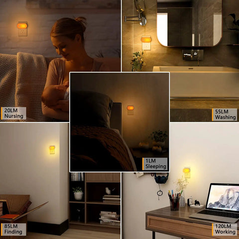 Amber 1800K Plug In Motion Sensor Night Light With Stepless Dimmable LED Always On Or Auto Off 120 Lumen No Brainer Pick