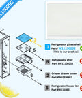 Freezer Glass Shelf Replacement 2 Pack Replaces WRS571CIHZ04 outline with part number W11130202 diagram.