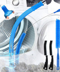 5 Piece Dryer Vent Cleaning Kit with universal vacuum hose and brushes shown near dryer and lint buildup