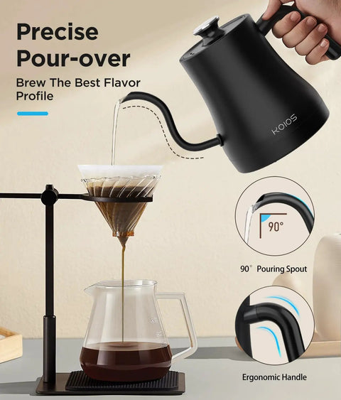 Gooseneck Electric Kettle With Next Level Temperature Control And Mute Mode, 0.8L Pour Over Kettle for Coffee and Tea, matte black.