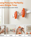 Essential Dead On Picture Hanging Level And Frame Alignment Ruler For No Sweat Wall Decor Setup With Bright Orange Precision Bubble Guide For Reliable Art Placement on wall with frames.