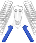 Heavy Duty 21 Pcs Miter Spring Clamp Kit With Stainless Steel Pliers, 21 silver clamps and blue handles
