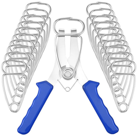 Heavy Duty 21 Pcs Miter Spring Clamp Kit With Stainless Steel Pliers, 21 silver clamps and blue handles