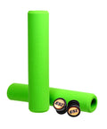 Racers Edge Silicone MTB Grips for Mountain Biking, ultra thin, light, green, soft silicone, shock absorbing with end plugs visible