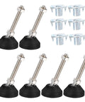 Six Piece Adjustable Furniture Leveling Feet Featuring Legit Heavy Duty Nylon Bases And Swivel Height Adjustments To Kill Floor Wobble On Tables And Sofas While Keeping Your Gear Rock Solid On Uneven Floors, showcasing black nylon bases and metal screws.