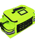 Angled top view of fluorescent yellow Lightning X mid-sized EMT bag with black zipper and MOLLE panel
