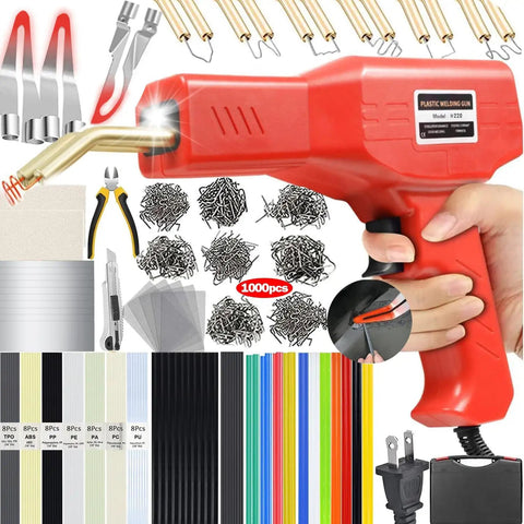 220W Plastic Welder Kit 2 In 1 Plastic Repair Set With Hot Stapler Soldering Gun And 1000 Rods For Car Bumpers And Most Plastic Auto Repairs Quick Heat DIY Friendly Long Lasting Bond No Fuss