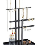 Black Jewelry Stand Organizer 14.5 Inch Tiered Display Tower With 3 Tiers And 4 Bars, Holds 80 Necklaces, Earrings, Bracelets, Watches