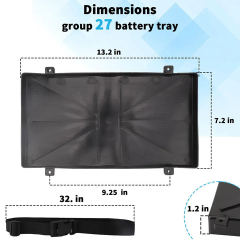 Rock Solid Group 27 Battery Tray With Quick Release Strap For Automotive Marine RV And Boat Secure Mount Up To 7X12 Point 5 Inches, dimensions 13.2x7.2 in